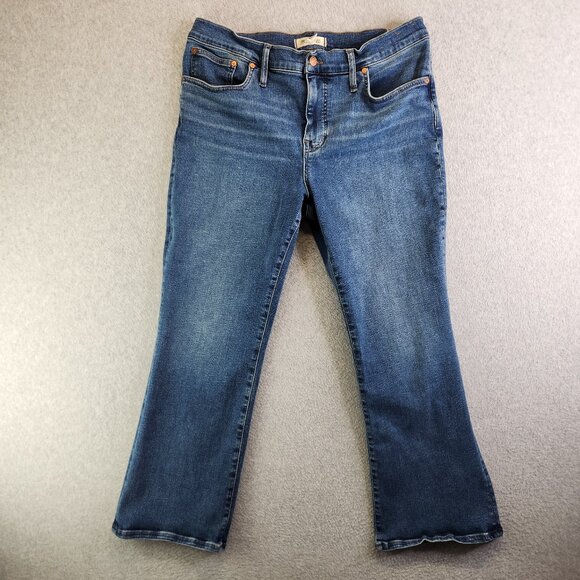 Madewell Jeans Womens 32 Blue Mid Rise Kick Out Cropped Ankle Bootcut Modern - Picture 1 of 15
